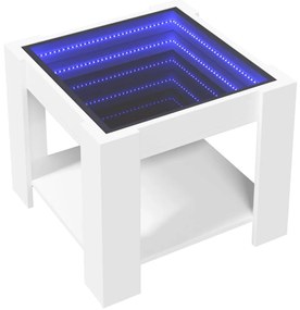 Tavolino salotto con led bianco 53x53x45 cm legno multistrato