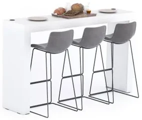 Tavolo Alto Evolution 180x40, Bianco Frassino con Due Gambe e Caricatore Wireless