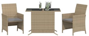 Set da bistrò 3 pz con cuscini beige misto in polyrattan