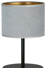 Lampada Da Tavolo 1 Luce Hilde In Acciaio Nero E Paralume In Tessuto Grigio