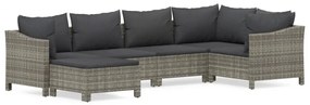 Set divani da giardino 6 pz con cuscini in polyrattan grigio