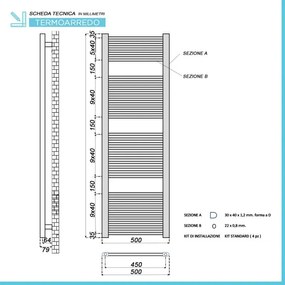 Termoarredo elettrico bianco 900w H180 x 50 interasse 45 cm
