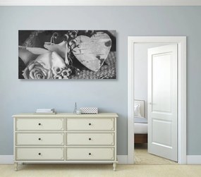 Stampa su tela – Rose e cuore in stile vintage in bianco e nero
