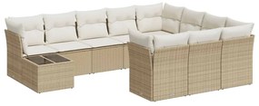 Set divani da giardino 11 pz con cuscini beige in polyrattan