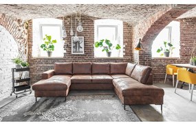 Divano letto a U marrone in similpelle Vintage, angolo destro Lofty Lilly - Miuform