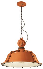 Lampadario Industrial Ferro E Ceramica Vintage Arancio 1 Luce E27 52Cm