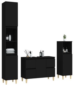 Set mobili da bagno 3 pz nero in legno multistrato