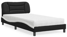 Letto con materasso nero e bianco 100x200 cm in similpelle