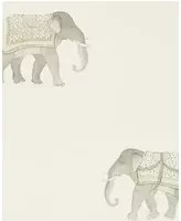 Elefantentapete India von Sanderson - Silver/ Ivory