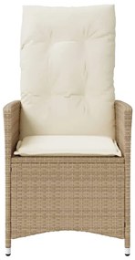 Sedia reclinabile da giardino con cuscini beige in polyrattan