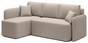 Divano angolare beige allungabile/con contenitore (con penisola a sinistra/con chaise lounge) e rivestimento in velluto Hadson – ELTAP