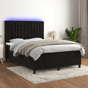 Letto A Molle Con Materasso E Led Nero 140x190 Cm İn Velluto /