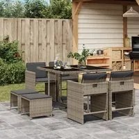 Set da Pranzo da Giardino 9 pz con Cuscini in Polyrattan Grigio 3277903