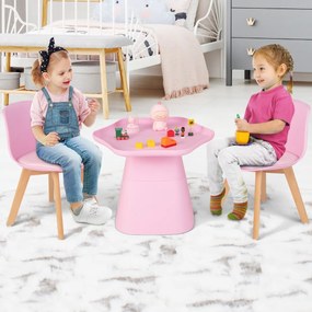 Costway Set tavolo e 2 sedie per bambini 3-8 anni, Tavolo da gioco per bambini con bordi rialzati sedie con gambe in legno Rosa