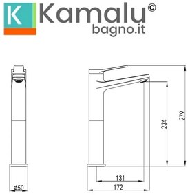 Kamalu - Miscelatore lavabo alto nero opaco con leva in bronzo | KAM-KANDA NERO-B