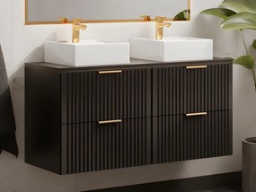 Mobile per bagno sospeso con scanalature e lavabo da appoggio L120 cm Nero - ZEVARA