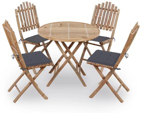 Set Da Pranzo Da Giardino 5 Pz Pieghevole Con Cuscini İn Bambù /