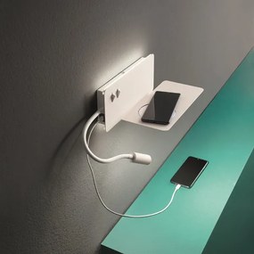 Applique in metallo Bianco 33 cm retroilluminata con spot LED e caricatore wireless FLAT