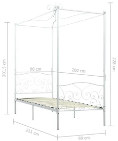 Letto a baldacchino bianco in metallo 90x200 cm