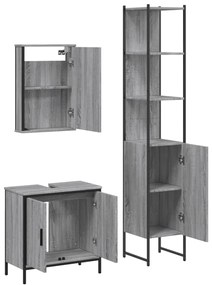 Set mobili da bagno 3 pz grigio sonoma in legno multistrato