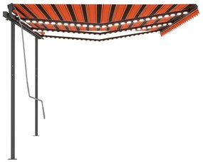 Tenda da Sole Retrattile Manuale con LED 6x3 m Arancio Marrone