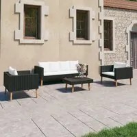 Set Divani da Giardino 4 pz con Cuscini in Polyrattan Nero 3059334