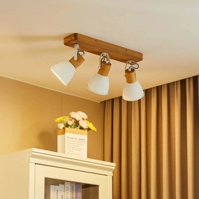 Lindby faretto da soffitto Merela, bianco, 45 cm, a 3 luci, legno, E14 Merela Lindby, dimmerabile, Legno chiaro, Soggiorno / Sala da pranzo, Legno, Scandinavo, Faretto