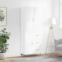 Credenza Bianco Lucido 69,5x34x180 cm in Legno Multistrato 3195885