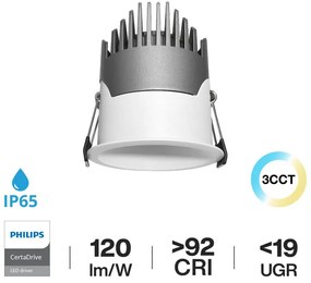 Faro LED da Incasso 15W Foro Ø75mm IP65 CCT, UGR19, Philips CertaDrive Colore Bianco Variabile CCT