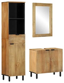 Set Mobili Da Bagno 3pz Marrone İn Legno Massello Di Mango /