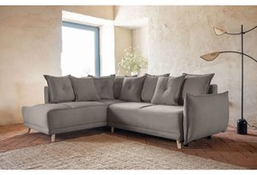 Divano letto in velluto a coste marrone chiaro (angolo sinistro) Lazy Lukka - Miuform