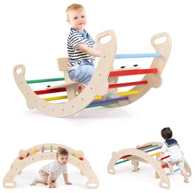 Costway Arco cavallo a dondolo multifunzionale, Giocattoli di arrampicata in legno 4-in-1 per bambini dai 1-5 anni Multicolore