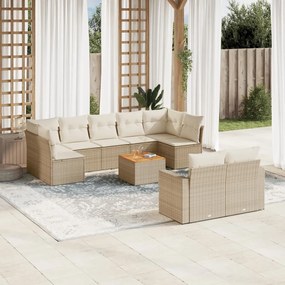 Set divano da giardino 10 pz con cuscini beige in polyrattan