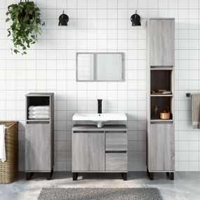 Set mobili da bagno 3 pz grigio sonoma in legno multistrato