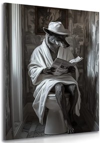 Quadro su tela – Lupo con giornale in bagno