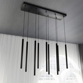 Lampadario 9 Luci Moderno Shu Acciaio Nero E Paralumi A Cilindri Sottili
