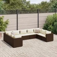 Set Divani da Giardino 9 pz con Cuscini in Polyrattan Marrone 3308265