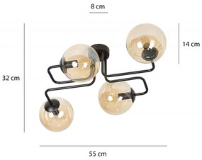 Lampadario da Soffitto BRENDI 4 in acciaio e vetro 4xE14 Colore delle Sfere Ambrate