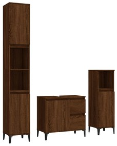 Set mobili da bagno 3 pz rovere marrone in legno multistrato