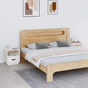 Comodini Bianco 2 Pz 40x34x45 Cm İn Legno Massello Di Pino /