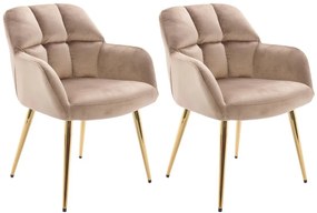 Sedia con braccioli Velluto e Metallo Dorato Beige - Lotto di 2 - PEGA