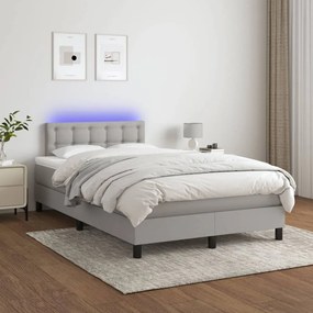 Letto a molle materasso e led grigio chiaro 120x200 cm tessuto