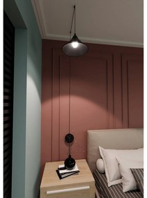 Sospensione Minimal 1 Luce Fujin In Acciao Nero E Paralume A Cono