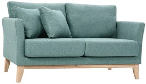 Divano scandinavo sfoderabile 2 posti in tessuto effetto velluto grigio-verde e legno chiaro OSLO