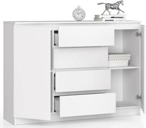 Credenza Soggiorno 2 Ante 4 Cassetti 140x40x100 Artika Bianca