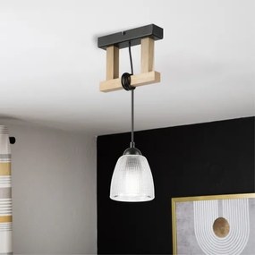 Lampadario a sospensione con cavo LEANDRA 1xE27/15W/230V rovere/nero