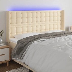 Testiera A Led Crema 183x16x118/128 Cm İn Tessuto /