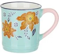 Tazza mug fiori 310 ml in porcellana arancione e azzurra