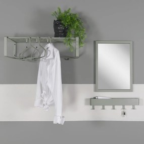 Appendiabiti da parete in metallo grigio-verde con ripiano Dax Play - Spinder Design