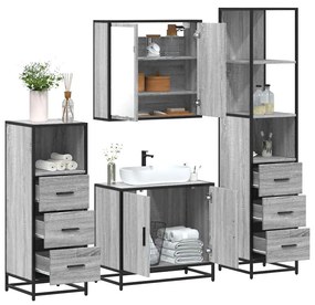 Set Mobili Da Bagno 4 Pz Grigio Sonoma İn Legno Multistrato /